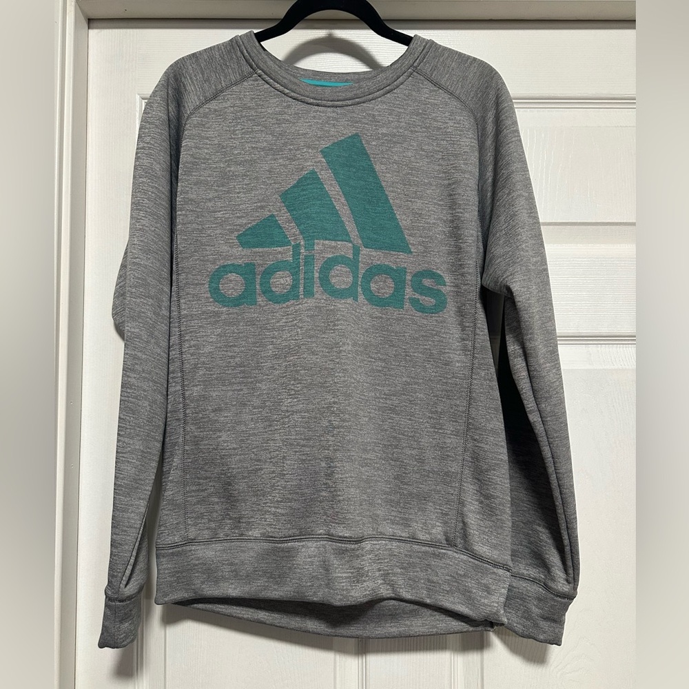 Adidas Teal Gray Cozy Long Sleeve Pullover Sweatshirt Mens S